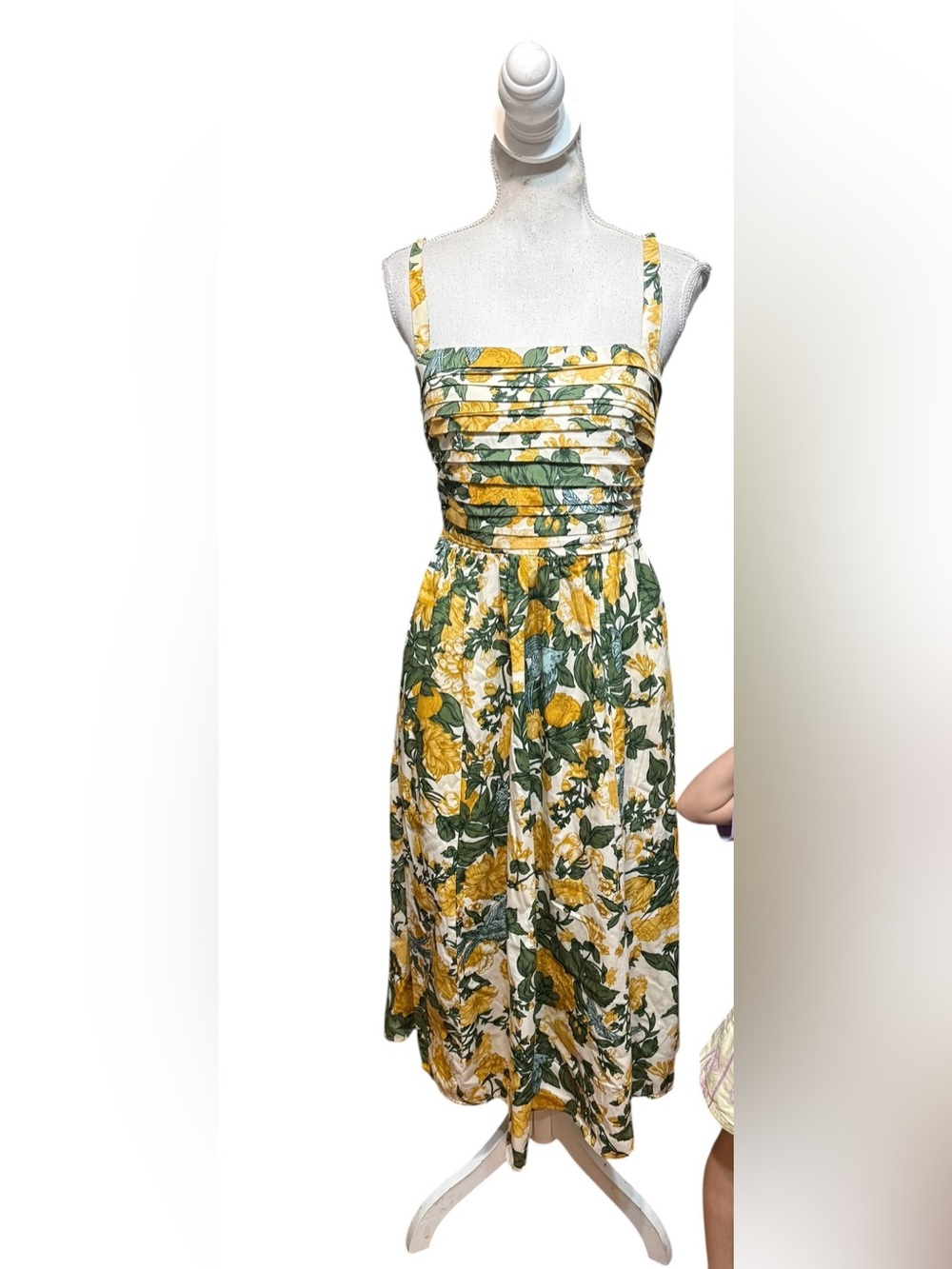 Abercrombie Emerson poplin size M yellow green Floral Midi Dress cotton new